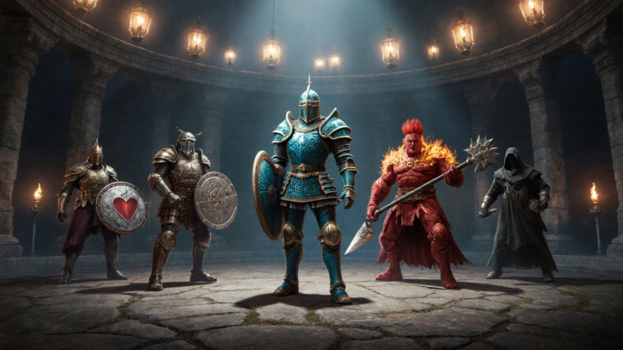 Armored warriors in an arena each embody a different NSAID with distinct visual traits.