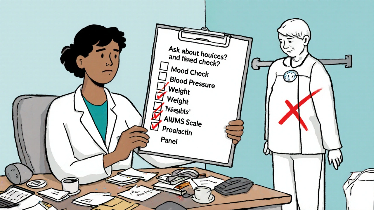 A clinician ignores critical health checks on a clipboard while a patient gains weight unseen.