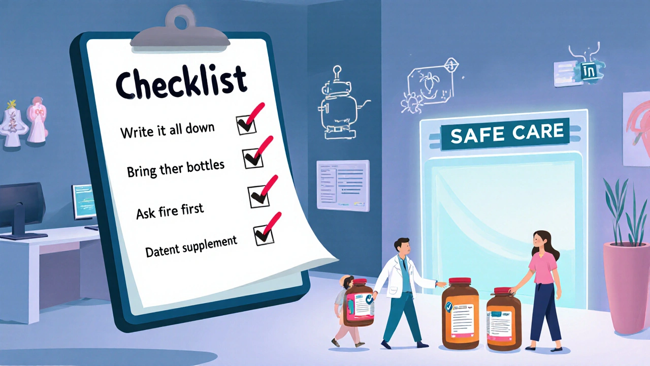 Large checklist with safety steps leading to a glowing portal labeled &#039;Safe Care&#039;.