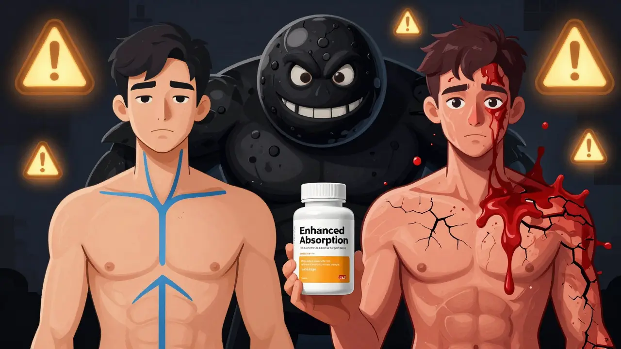 A person split between health and dangerous bleeding from turmeric supplements.