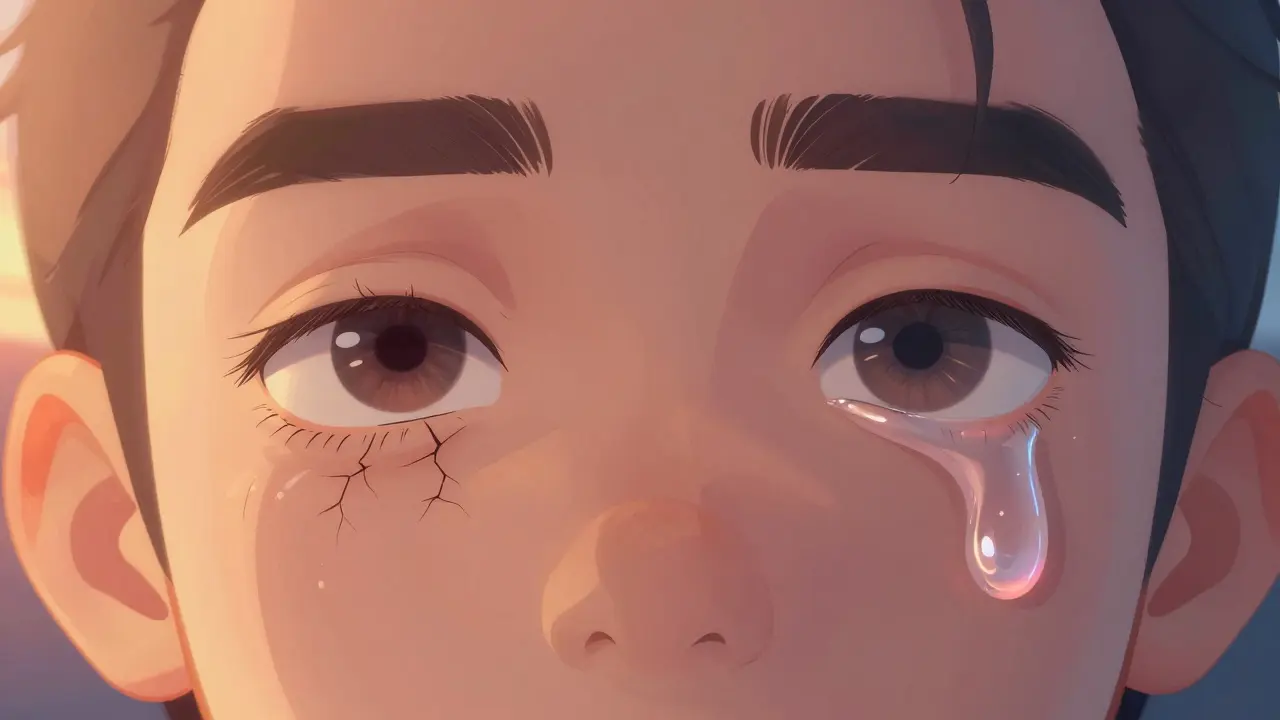 Before and after: damaged vs. healthy meibomian glands affecting tear film.